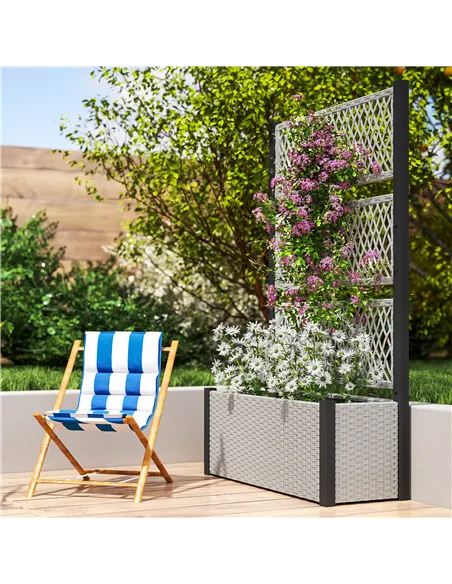 Outsunny Garden Planter Box with Trellis, Liner for Climbing Plants, Vegetables, Flowers, 90 x 35 x 148 cm, Mixed-grey