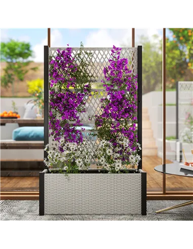 Outsunny Garden Planter Box with Trellis, Liner for Climbing Plants, Vegetables, Flowers, 90 x 35 x 148 cm, Mixed-grey