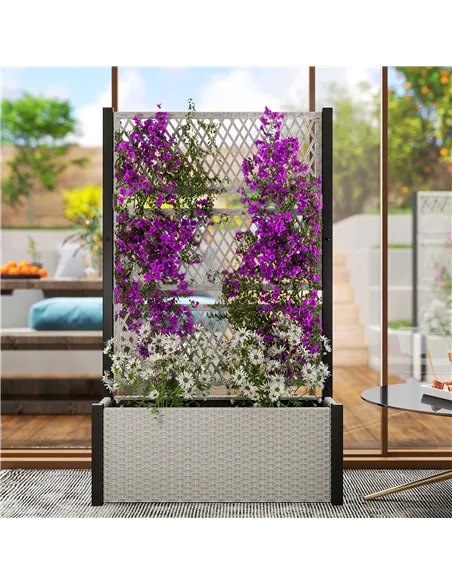 Outsunny Garden Planter Box with Trellis, Liner for Climbing Plants, Vegetables, Flowers, 90 x 35 x 148 cm, Mixed-grey