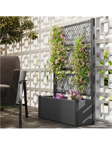 Outsunny Garden Planter Box with Trellis, Liner for Climbing Plants, Vegetables, Flowers, 90 x 35 x 148 cm, Charcoal Grey
