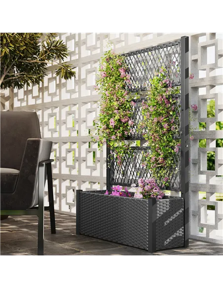 Outsunny Garden Planter Box with Trellis, Liner for Climbing Plants, Vegetables, Flowers, 90 x 35 x 148 cm, Charcoal Grey