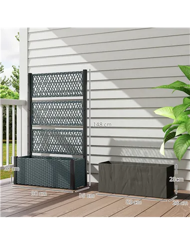 Outsunny Garden Planter Box with Trellis, Liner for Climbing Plants, Vegetables, Flowers, 90 x 35 x 148 cm, Charcoal Grey