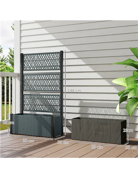 Outsunny Garden Planter Box with Trellis, Liner for Climbing Plants, Vegetables, Flowers, 90 x 35 x 148 cm, Charcoal Grey