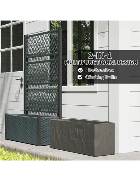Outsunny Garden Planter Box with Trellis, Liner for Climbing Plants, Vegetables, Flowers, 90 x 35 x 148 cm, Charcoal Grey
