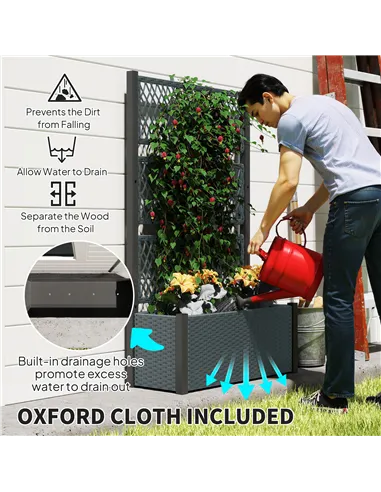 Outsunny Garden Planter Box with Trellis, Liner for Climbing Plants, Vegetables, Flowers, 90 x 35 x 148 cm, Charcoal Grey
