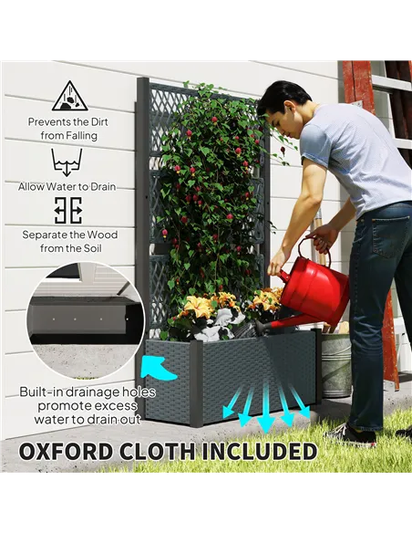 Outsunny Garden Planter Box with Trellis, Liner for Climbing Plants, Vegetables, Flowers, 90 x 35 x 148 cm, Charcoal Grey