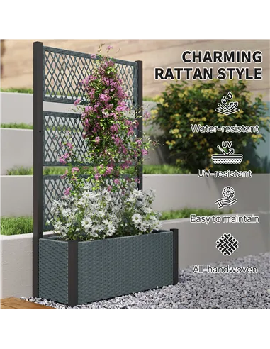 Outsunny Garden Planter Box with Trellis, Liner for Climbing Plants, Vegetables, Flowers, 90 x 35 x 148 cm, Charcoal Grey