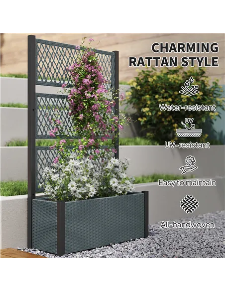 Outsunny Garden Planter Box with Trellis, Liner for Climbing Plants, Vegetables, Flowers, 90 x 35 x 148 cm, Charcoal Grey