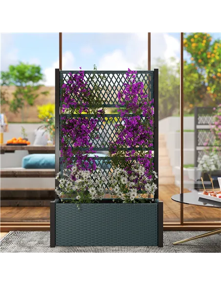Outsunny Garden Planter Box with Trellis, Liner for Climbing Plants, Vegetables, Flowers, 90 x 35 x 148 cm, Charcoal Grey
