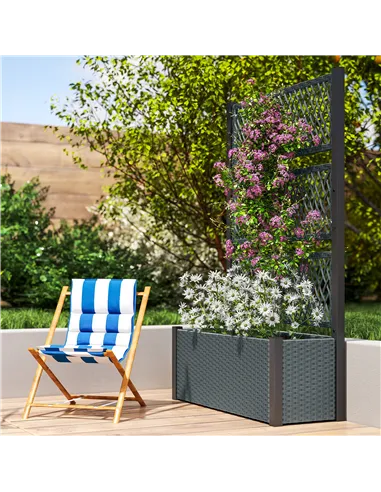 Outsunny Garden Planter Box with Trellis, Liner for Climbing Plants, Vegetables, Flowers, 90 x 35 x 148 cm, Charcoal Grey