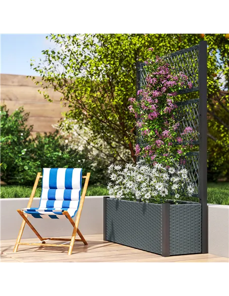 Outsunny Garden Planter Box with Trellis, Liner for Climbing Plants, Vegetables, Flowers, 90 x 35 x 148 cm, Charcoal Grey