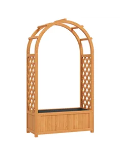 Outsunny Wooden Raised Garden Bed with Trellis, Liner, Drainage Holes, for Vine Climbing Plants, Flowers, 83 x 36 x 145 cm