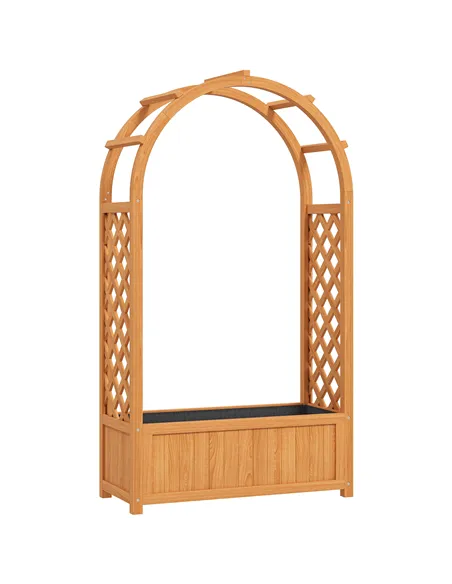 Outsunny Wooden Raised Garden Bed with Trellis, Liner, Drainage Holes, for Vine Climbing Plants, Flowers, 83 x 36 x 145 cm