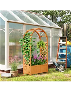 Outsunny Wooden Raised Garden Bed with Trellis, Liner, Drainage Holes, for Vine Climbing Plants, Flowers, 83 x 36 x 145 cm 2