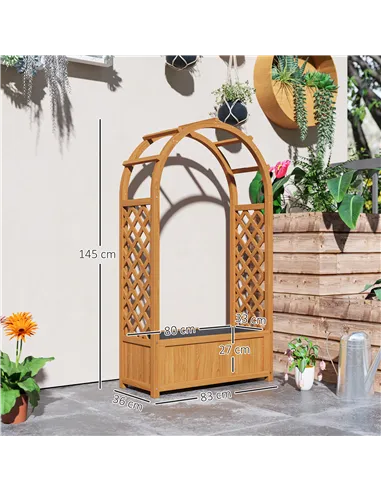 Outsunny Wooden Raised Garden Bed with Trellis, Liner, Drainage Holes, for Vine Climbing Plants, Flowers, 83 x 36 x 145 cm