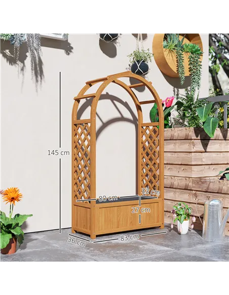 Outsunny Wooden Raised Garden Bed with Trellis, Liner, Drainage Holes, for Vine Climbing Plants, Flowers, 83 x 36 x 145 cm