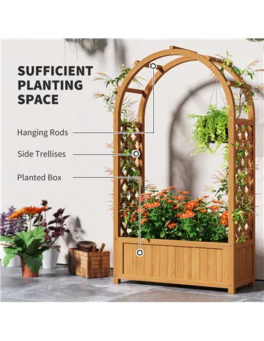 Outsunny Wooden Raised Garden Bed with Trellis, Liner, Drainage Holes, for Vine Climbing Plants, Flowers, 83 x 36 x 145 cm