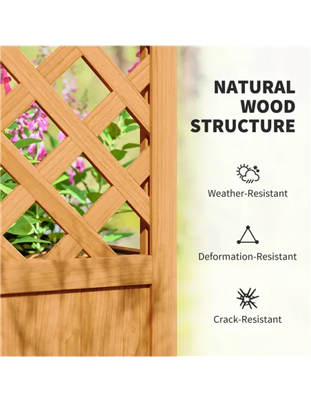 Outsunny Wooden Raised Garden Bed with Trellis, Liner, Drainage Holes, for Vine Climbing Plants, Flowers, 83 x 36 x 145 cm