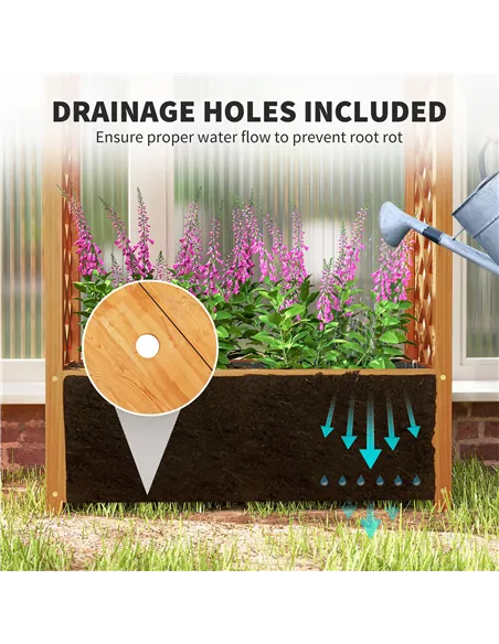 Outsunny Wooden Raised Garden Bed with Trellis, Liner, Drainage Holes, for Vine Climbing Plants, Flowers, 83 x 36 x 145 cm