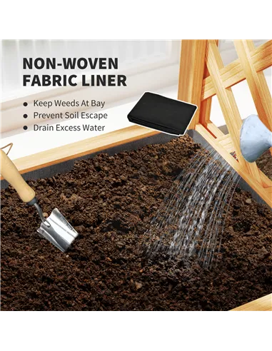 Outsunny Wooden Raised Garden Bed with Trellis, Liner, Drainage Holes, for Vine Climbing Plants, Flowers, 83 x 36 x 145 cm