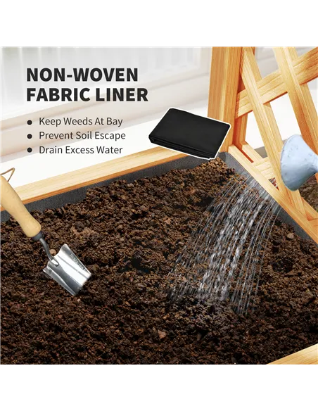 Outsunny Wooden Raised Garden Bed with Trellis, Liner, Drainage Holes, for Vine Climbing Plants, Flowers, 83 x 36 x 145 cm