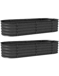 Outsunny Galvanised Raised Garden Bed, Metal Planter Box with Safety Edging, for Flowers, Herbs, Succulents, Pack of 2, Dark Gre
