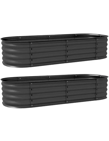 Outsunny Galvanised Raised Garden Bed, Metal Planter Box with Safety Edging, for Flowers, Herbs, Succulents, Pack of 2, Dark Gre