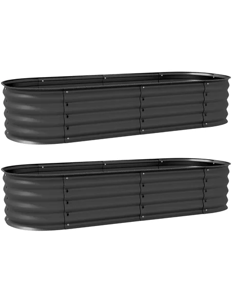 Outsunny Galvanised Raised Garden Bed, Metal Planter Box with Safety Edging, for Flowers, Herbs, Succulents, Pack of 2, Dark Gre