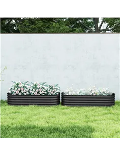 Outsunny Galvanised Raised Garden Bed, Metal Planter Box with Safety Edging, for Flowers, Herbs, Succulents, Pack of 2, Dark Gre 2