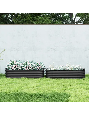 Outsunny Galvanised Raised Garden Bed, Metal Planter Box with Safety Edging, for Flowers, Herbs, Succulents, Pack of 2, Dark Gre