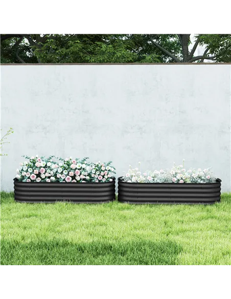 Outsunny Galvanised Raised Garden Bed, Metal Planter Box with Safety Edging, for Flowers, Herbs, Succulents, Pack of 2, Dark Gre