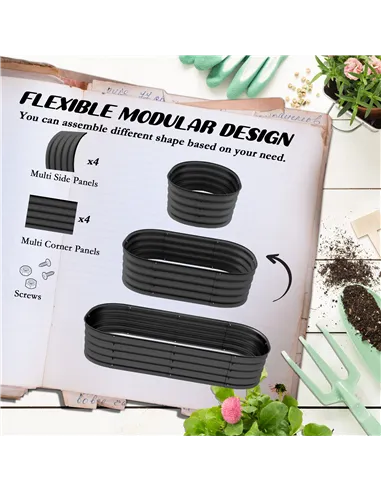 Outsunny Galvanised Raised Garden Bed, Metal Planter Box with Safety Edging, for Flowers, Herbs, Succulents, Pack of 2, Dark Gre