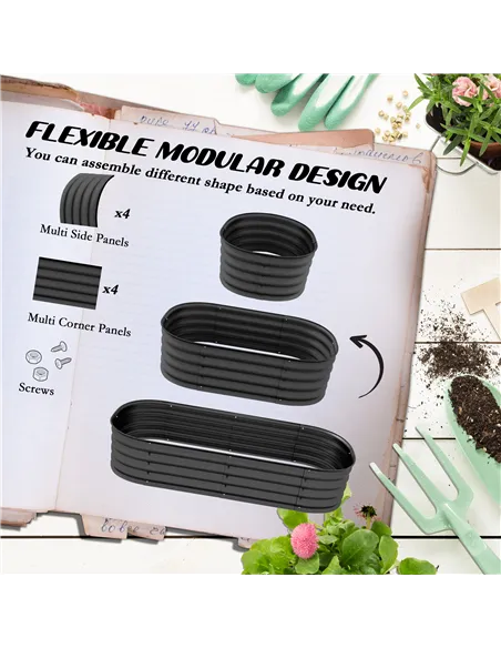 Outsunny Galvanised Raised Garden Bed, Metal Planter Box with Safety Edging, for Flowers, Herbs, Succulents, Pack of 2, Dark Gre