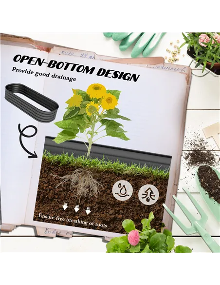 Outsunny Galvanised Raised Garden Bed, Metal Planter Box with Safety Edging, for Flowers, Herbs, Succulents, Pack of 2, Dark Gre