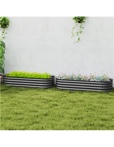 Outsunny Galvanised Raised Garden Bed, Metal Planter Box with Safety Edging, for Flowers, Herbs, Succulents, Pack of 2, Dark Gre