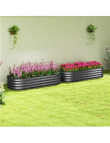 Outsunny Galvanised Raised Garden Bed, Metal Planter Box with Safety Edging, for Flowers, Herbs, Succulents, Pack of 2, Dark Gre