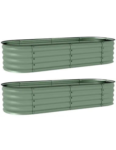 Outsunny Galvanised Raised Garden Bed, Metal Planter Box with Safety Edging, for Flowers, Herbs, Succulents, Pack of 2, Green