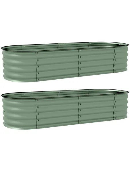 Outsunny Galvanised Raised Garden Bed, Metal Planter Box with Safety Edging, for Flowers, Herbs, Succulents, Pack of 2, Green