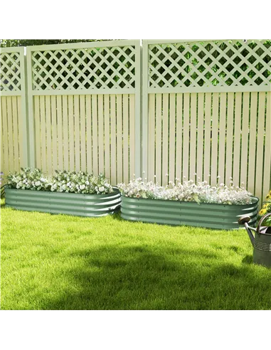 Outsunny Galvanised Raised Garden Bed, Metal Planter Box with Safety Edging, for Flowers, Herbs, Succulents, Pack of 2, Green
