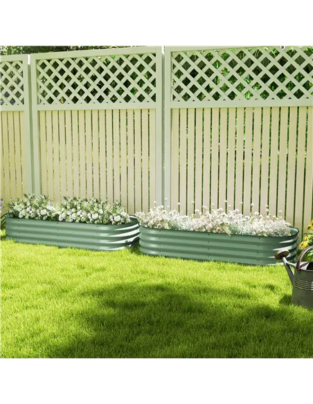 Outsunny Galvanised Raised Garden Bed, Metal Planter Box with Safety Edging, for Flowers, Herbs, Succulents, Pack of 2, Green