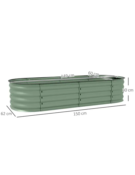 Outsunny Galvanised Raised Garden Bed, Metal Planter Box with Safety Edging, for Flowers, Herbs, Succulents, Pack of 2, Green