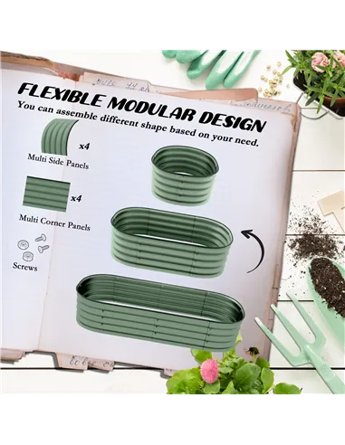 Outsunny Galvanised Raised Garden Bed, Metal Planter Box with Safety Edging, for Flowers, Herbs, Succulents, Pack of 2, Green