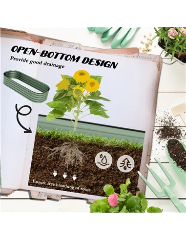 Outsunny Galvanised Raised Garden Bed, Metal Planter Box with Safety Edging, for Flowers, Herbs, Succulents, Pack of 2, Green