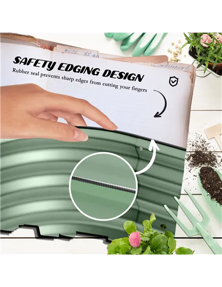 Outsunny Galvanised Raised Garden Bed, Metal Planter Box with Safety Edging, for Flowers, Herbs, Succulents, Pack of 2, Green