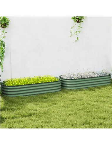 Outsunny Galvanised Raised Garden Bed, Metal Planter Box with Safety Edging, for Flowers, Herbs, Succulents, Pack of 2, Green