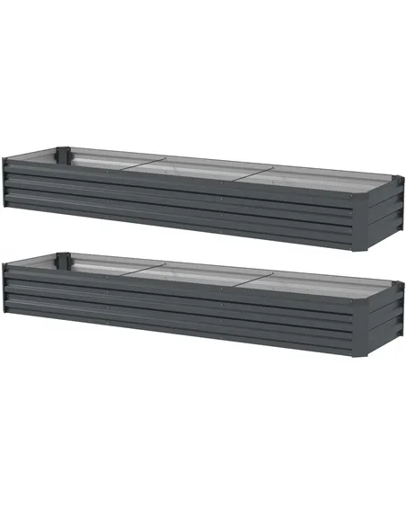 Outsunny 60 x 240cm Galvanised Steel Planter, with Open Bottom, Pack of 2