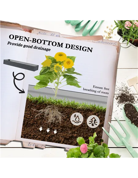 Outsunny 60 x 240cm Galvanised Steel Planter, with Open Bottom, Pack of 2