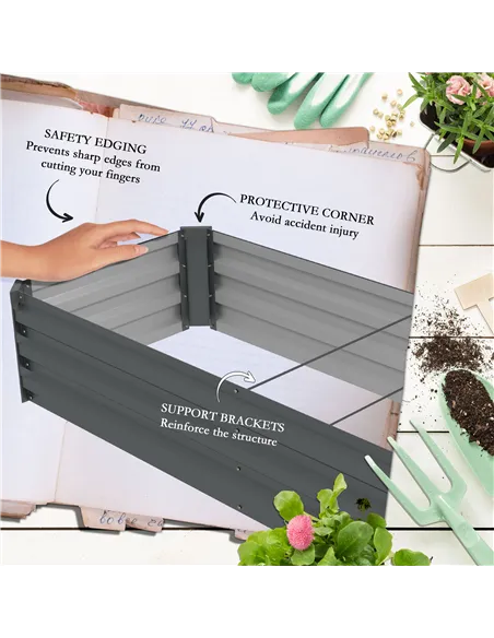 Outsunny 60 x 240cm Galvanised Steel Planter, with Open Bottom, Pack of 2