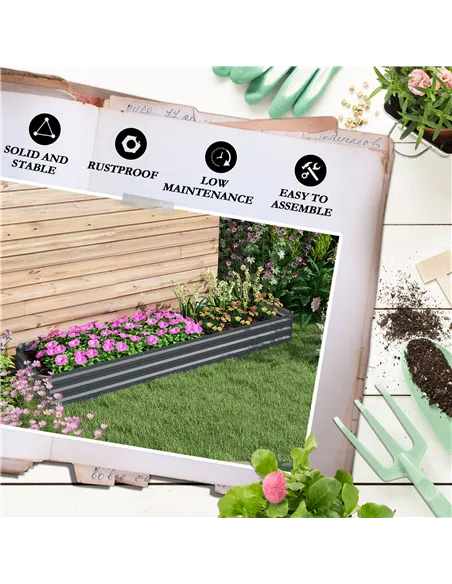 Outsunny 60 x 240cm Galvanised Steel Planter, with Open Bottom, Pack of 2