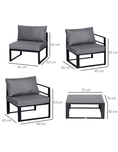 Outsunny 6 PCs Outdoor Indoor Sectional Corner Sofa Set Thick Padded Cushions Aluminium Frame 5 Seaters 1 Coffee Table Grey